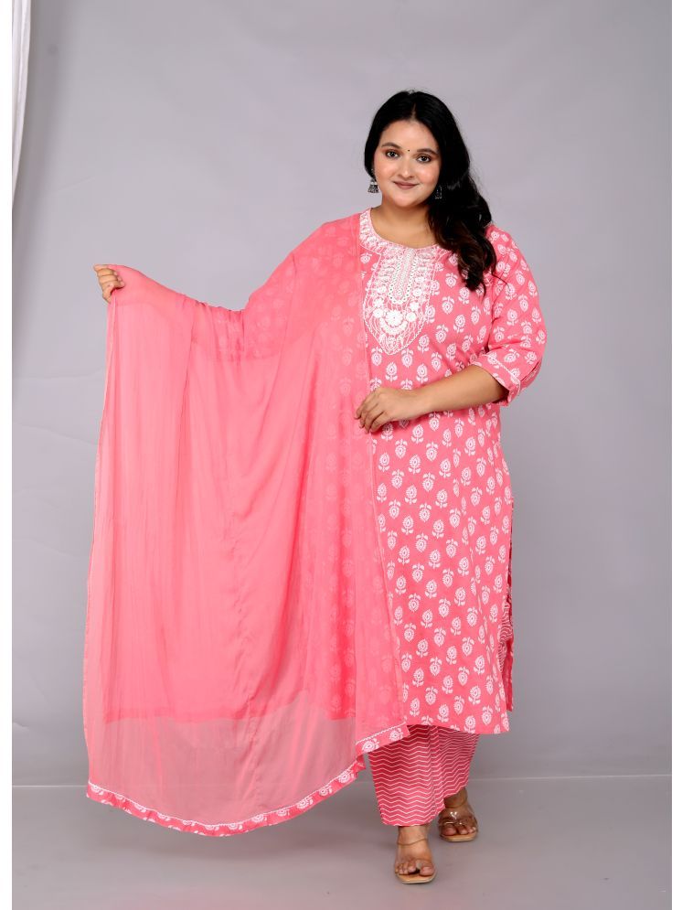     			JC4U Cotton Printed Kurti With Pants Women's Stitched Salwar Suit - Pink ( Pack of 1 )