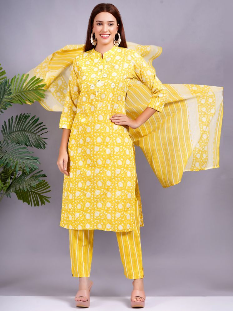     			JC4U Cotton Printed Kurti With Pants Women's Stitched Salwar Suit - Yellow ( Pack of 1 )