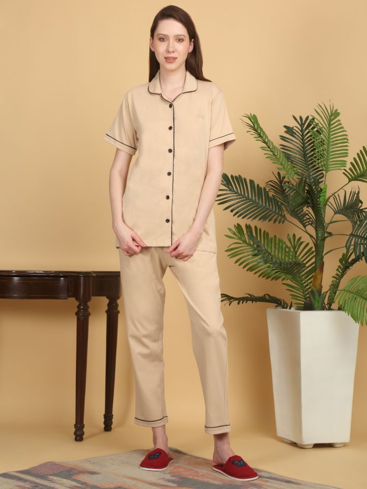     			Klotthe Beige Cotton Women's Nightwear Nightsuit Sets ( Pack of 1 )