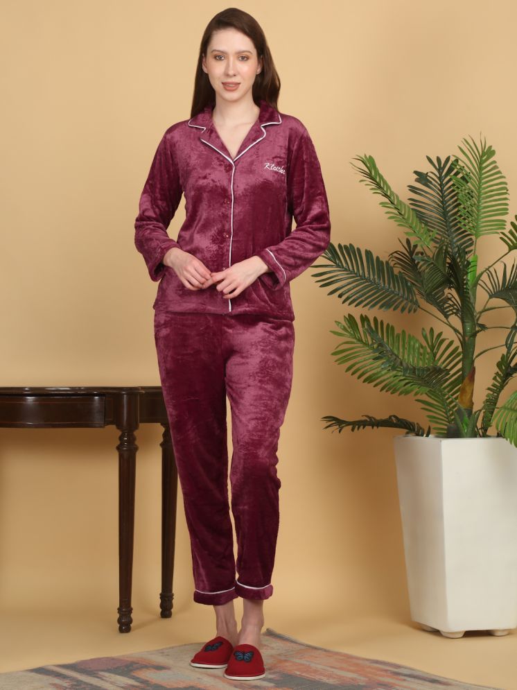     			Klotthe Maroon Woollen Women's Nightwear Nightsuit Sets ( Pack of 1 )