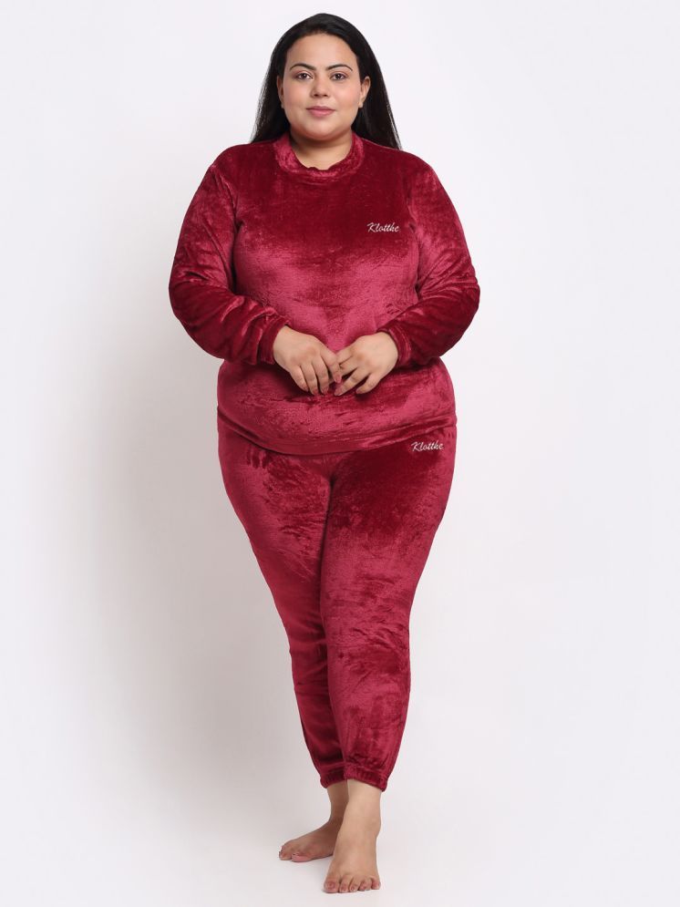     			Klotthe Red Woollen Women's Nightwear Nightsuit Sets ( Pack of 1 )