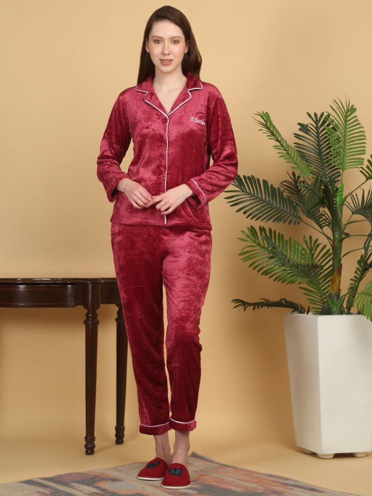     			Klotthe Red Woollen Women's Nightwear Nightsuit Sets ( Pack of 1 )