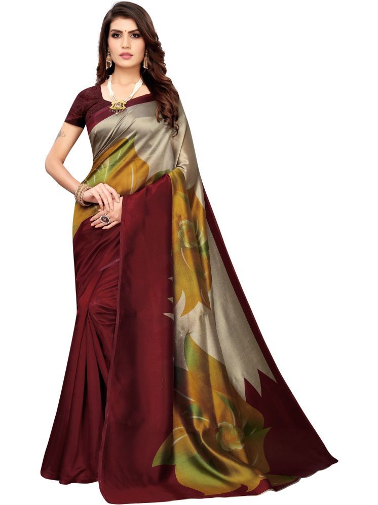     			Samai Cotton Silk Printed Saree With Blouse Piece - Maroon ( Pack of 1 )