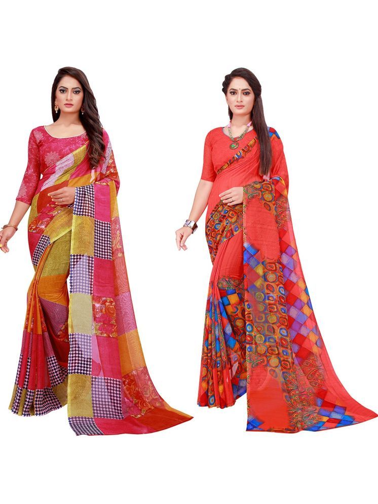     			Samai Cotton Silk Printed Saree With Blouse Piece - Multicolor3 ( Pack of 2 )