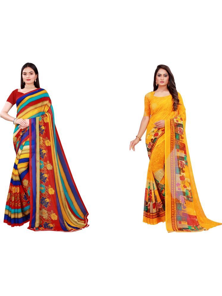     			Samai Cotton Silk Printed Saree With Blouse Piece - Multicolor4 ( Pack of 2 )