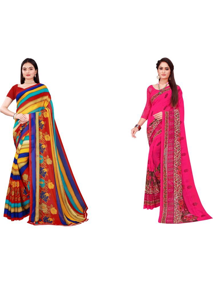     			Samai Cotton Silk Printed Saree With Blouse Piece - Multicolor7 ( Pack of 2 )