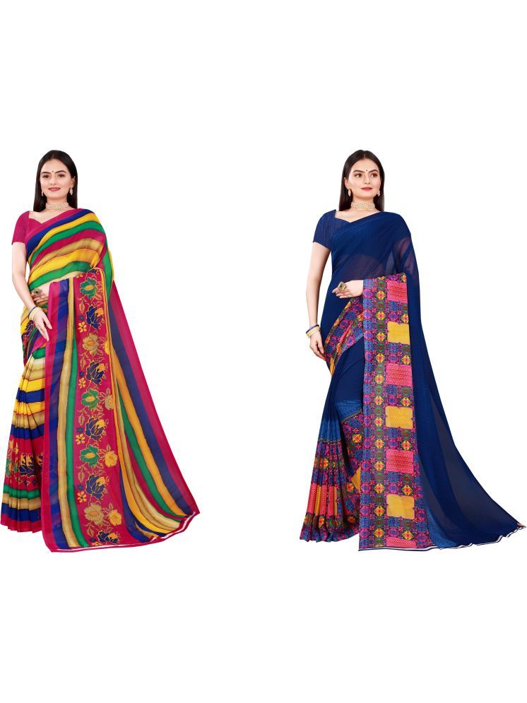     			Samai Cotton Silk Printed Saree With Blouse Piece - Multicolor2 ( Pack of 2 )