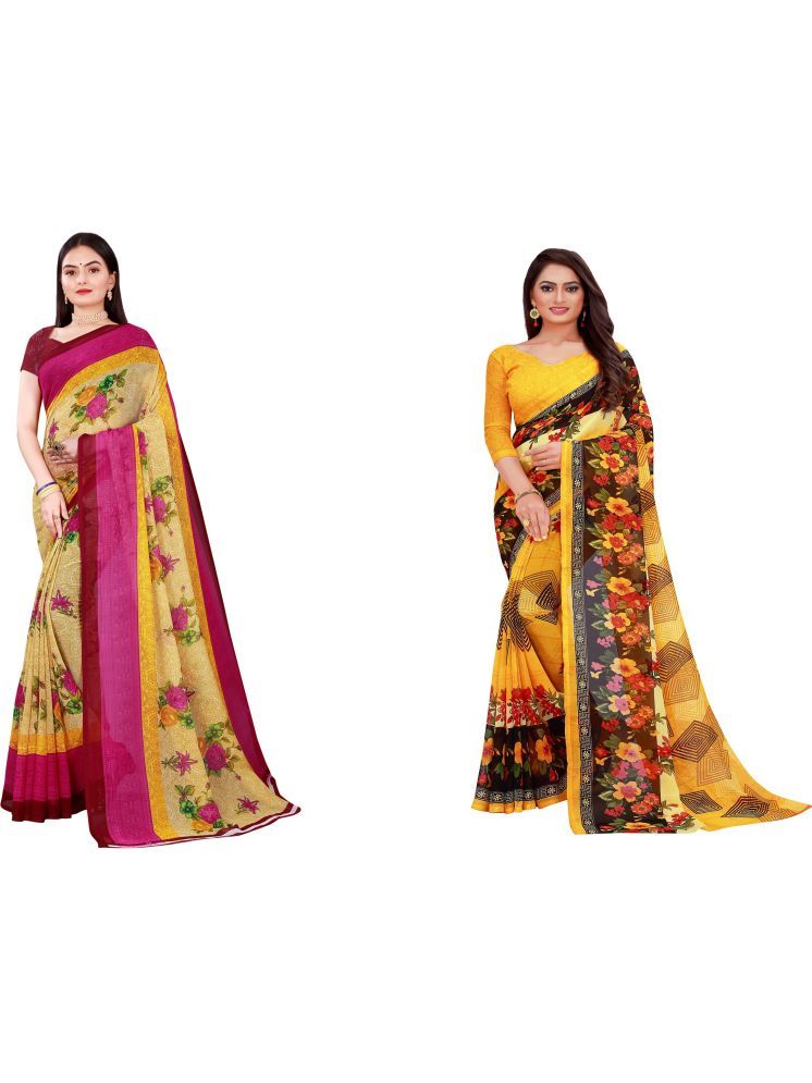     			Samai Cotton Silk Printed Saree With Blouse Piece - Multicolor4 ( Pack of 2 )