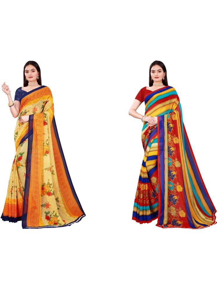     			Samai Cotton Silk Printed Saree With Blouse Piece - Multicolor2 ( Pack of 2 )