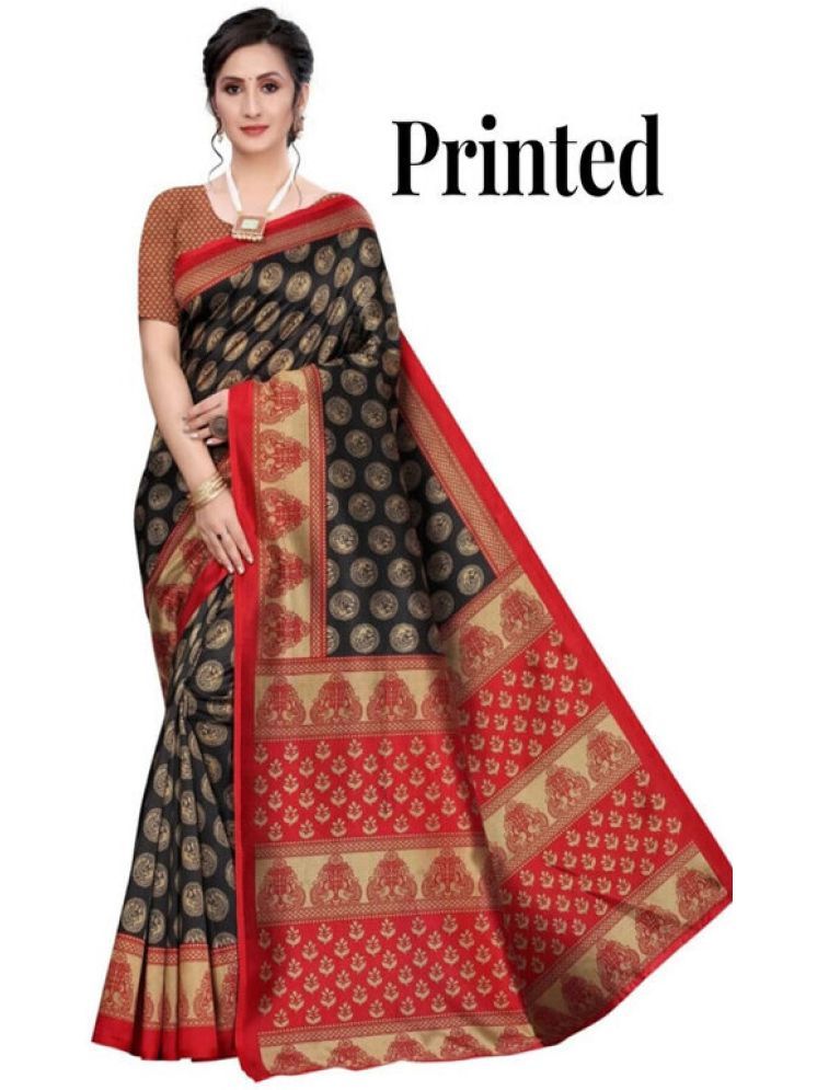     			Samai Cotton Silk Printed Saree With Blouse Piece - Charcoal ( Pack of 1 )