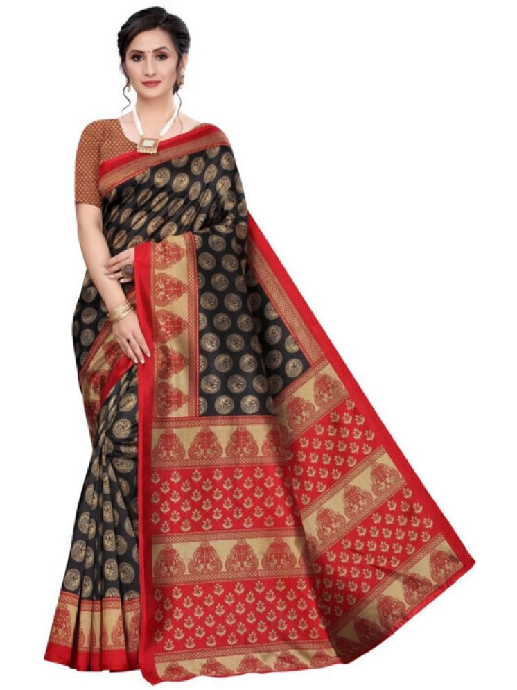     			Samai Cotton Silk Printed Saree With Blouse Piece - Black ( Pack of 1 )