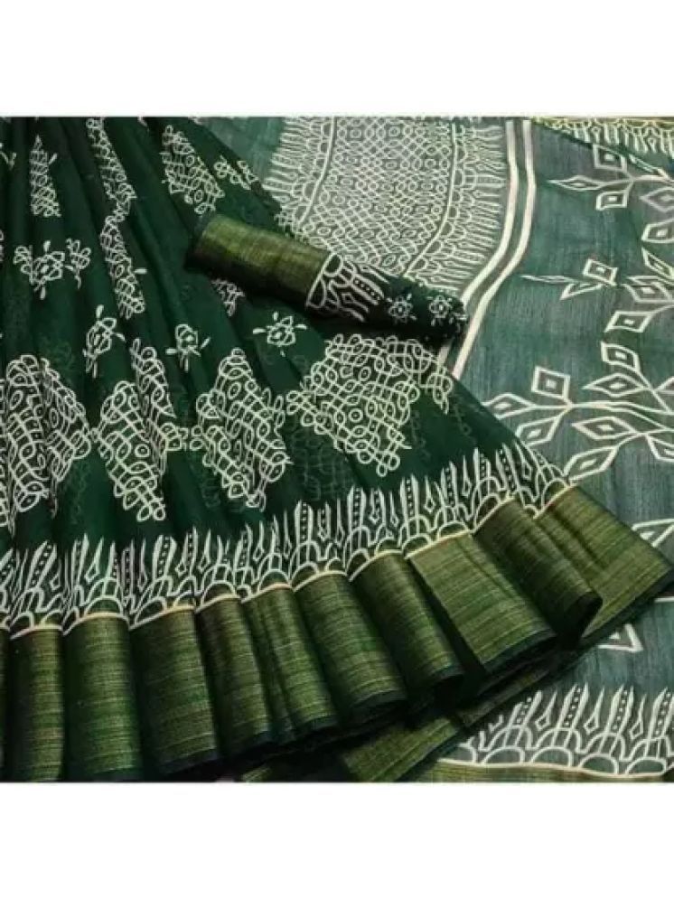     			Samai Cotton Silk Printed Saree With Blouse Piece - Light Green ( Pack of 1 )