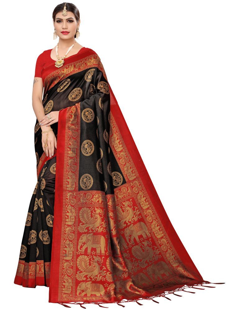     			Samai Cotton Silk Printed Saree With Blouse Piece - Black ( Pack of 1 )