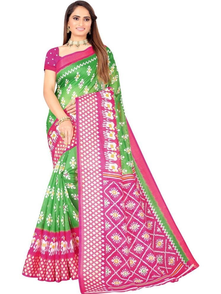     			Samai Cotton Silk Printed Saree With Blouse Piece - Multicolor ( Pack of 1 )