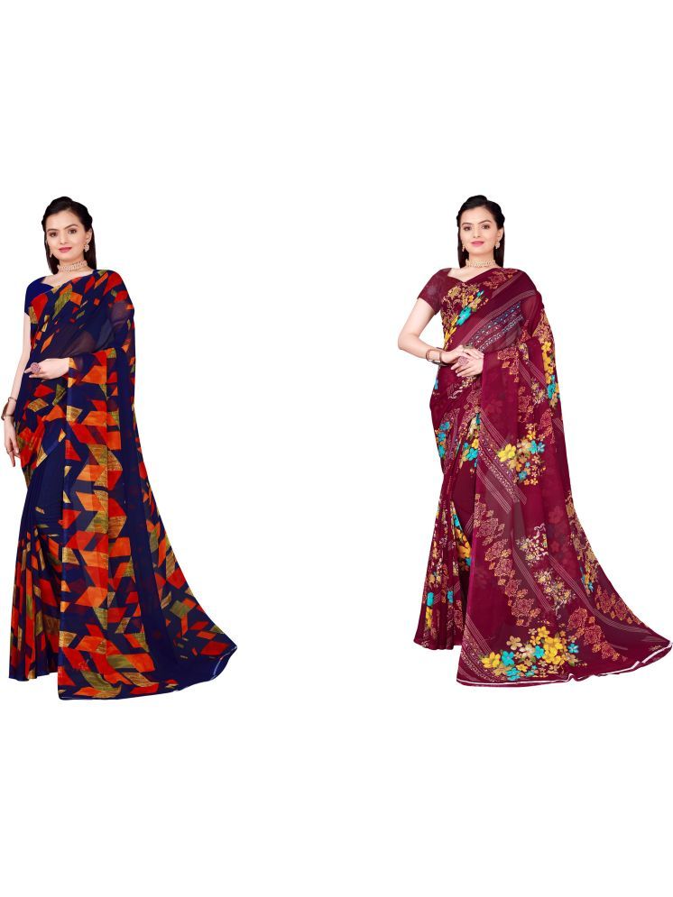     			Samai Cotton Silk Printed Saree With Blouse Piece - Multicolor8 ( Pack of 2 )