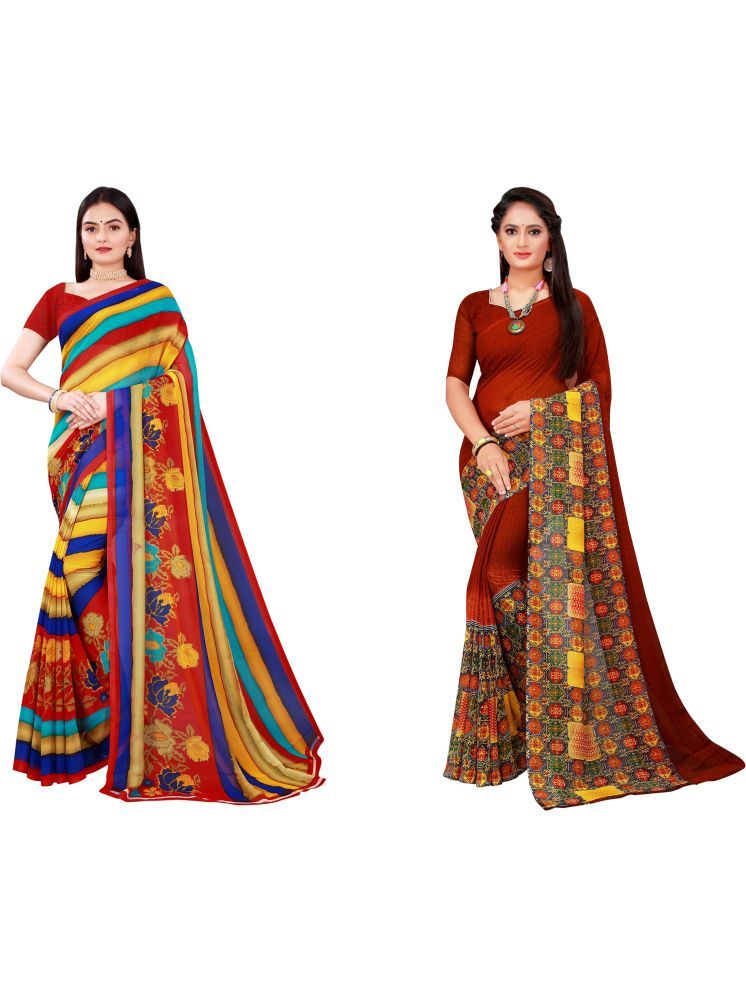     			Samai Cotton Silk Printed Saree With Blouse Piece - Multicolor9 ( Pack of 2 )