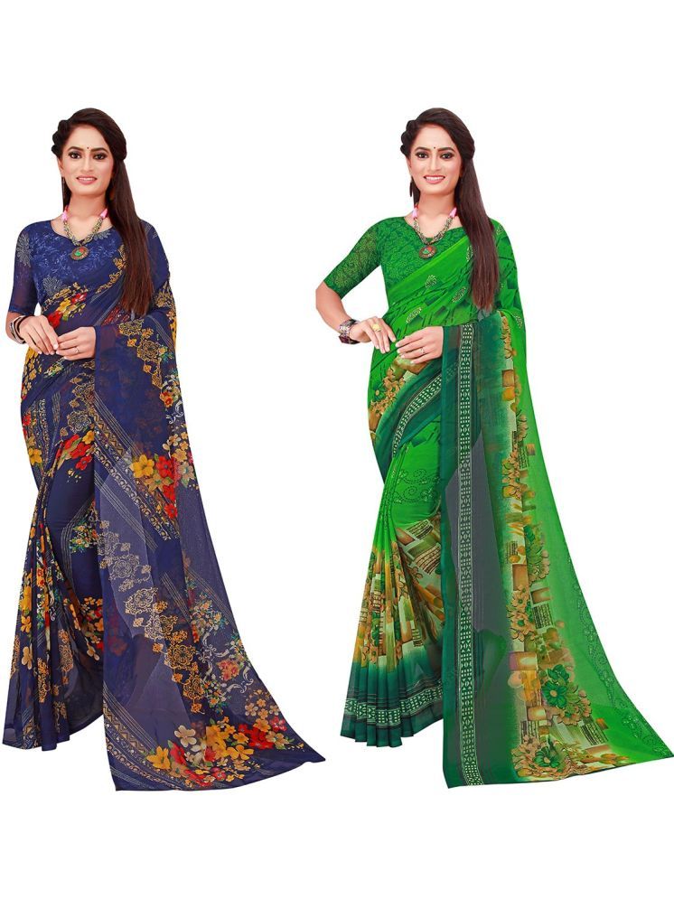     			Samai Cotton Silk Printed Saree With Blouse Piece - Multicolor6 ( Pack of 2 )