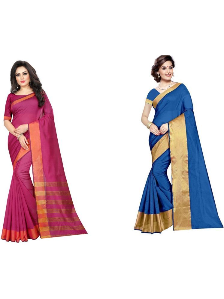     			Samai Cotton Silk Solid Saree With Blouse Piece - Multicolor7 ( Pack of 2 )