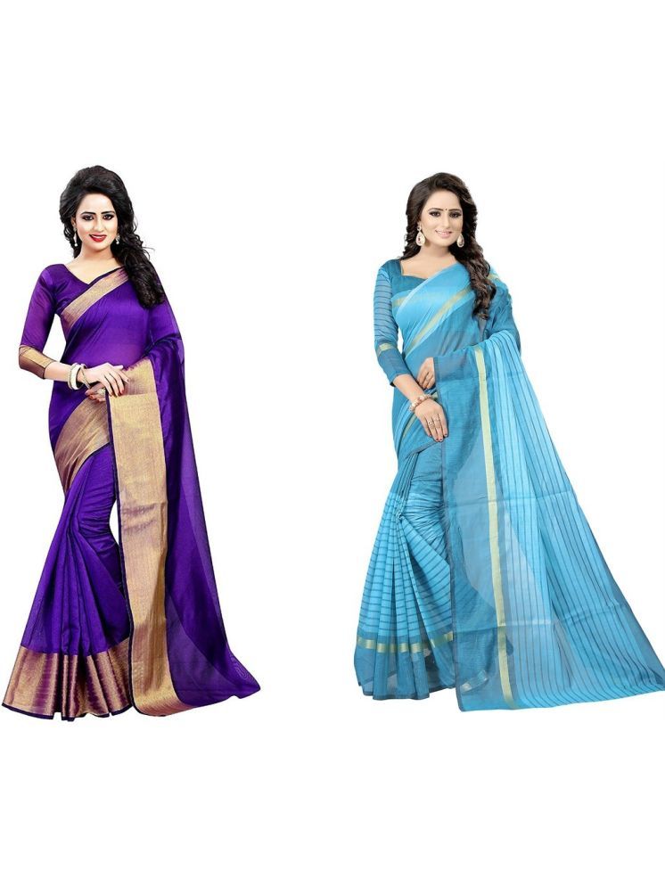     			Samai Cotton Silk Solid Saree With Blouse Piece - Multicolor3 ( Pack of 2 )