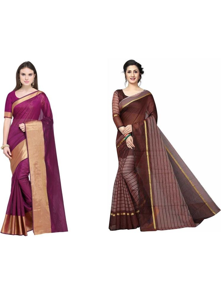     			Samai Cotton Silk Solid Saree With Blouse Piece - Multicolor7 ( Pack of 2 )