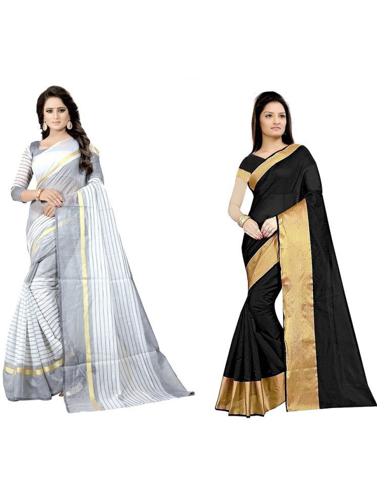     			Samai Cotton Silk Solid Saree With Blouse Piece - Multicolor ( Pack of 2 )