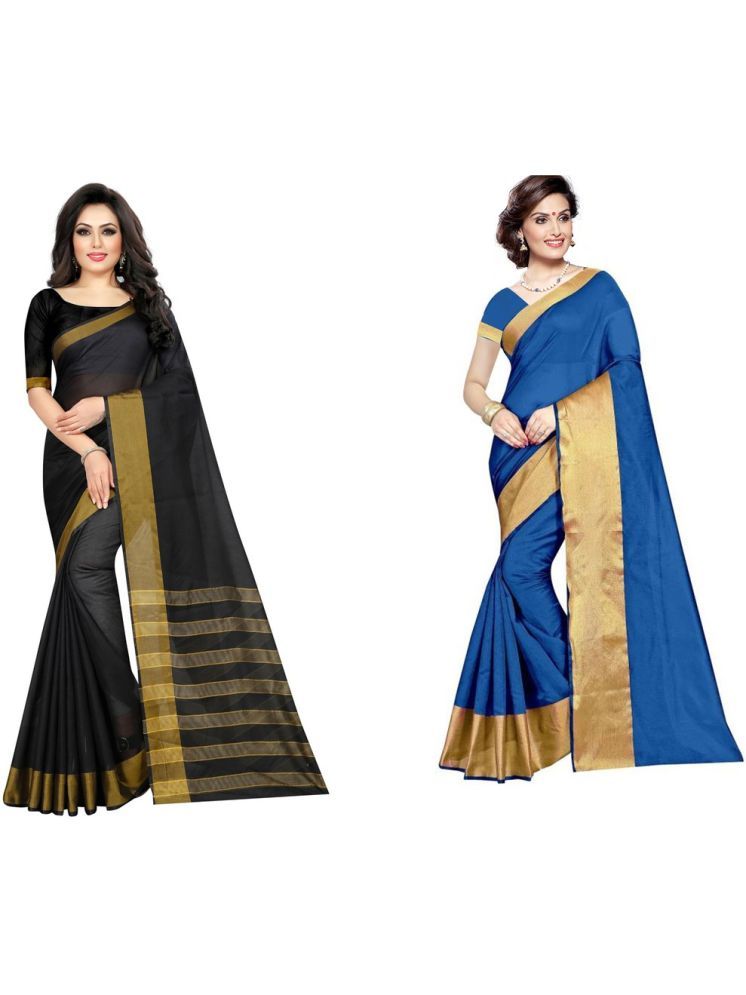     			Samai Cotton Silk Solid Saree With Blouse Piece - Multicolor ( Pack of 2 )