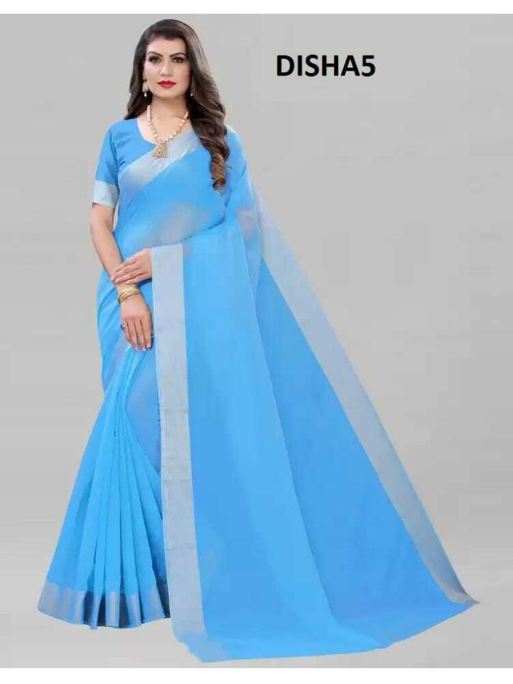     			Samai Cotton Silk Solid Saree Without Blouse Piece - Blue ( Pack of 1 )