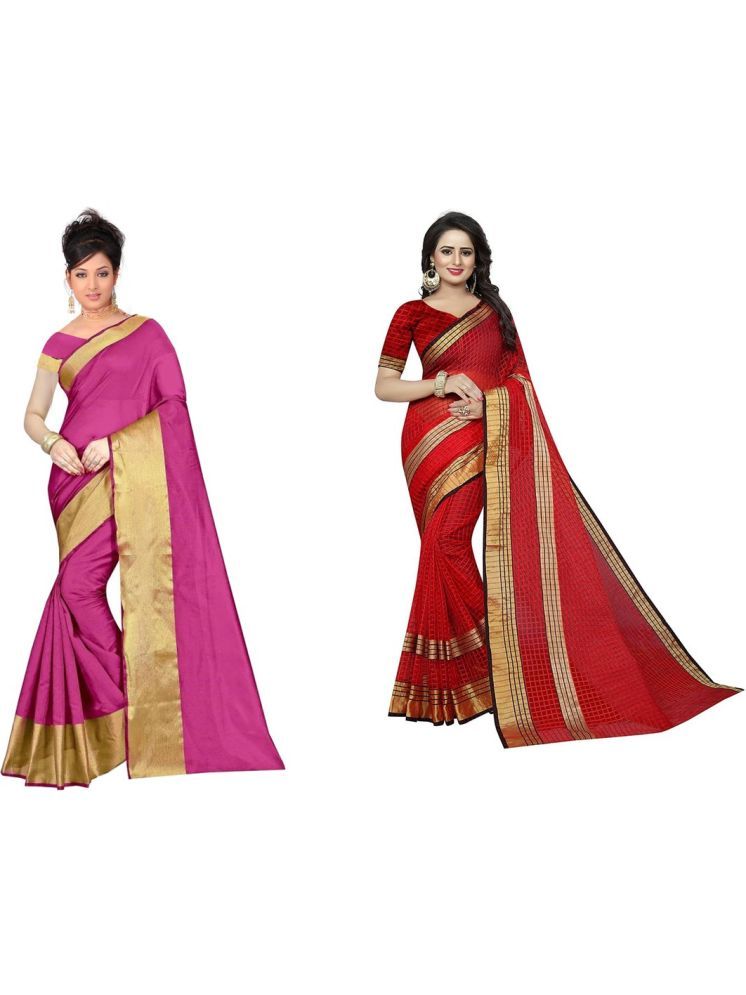     			Samai Cotton Silk Solid Saree With Blouse Piece - Multicolor4 ( Pack of 2 )