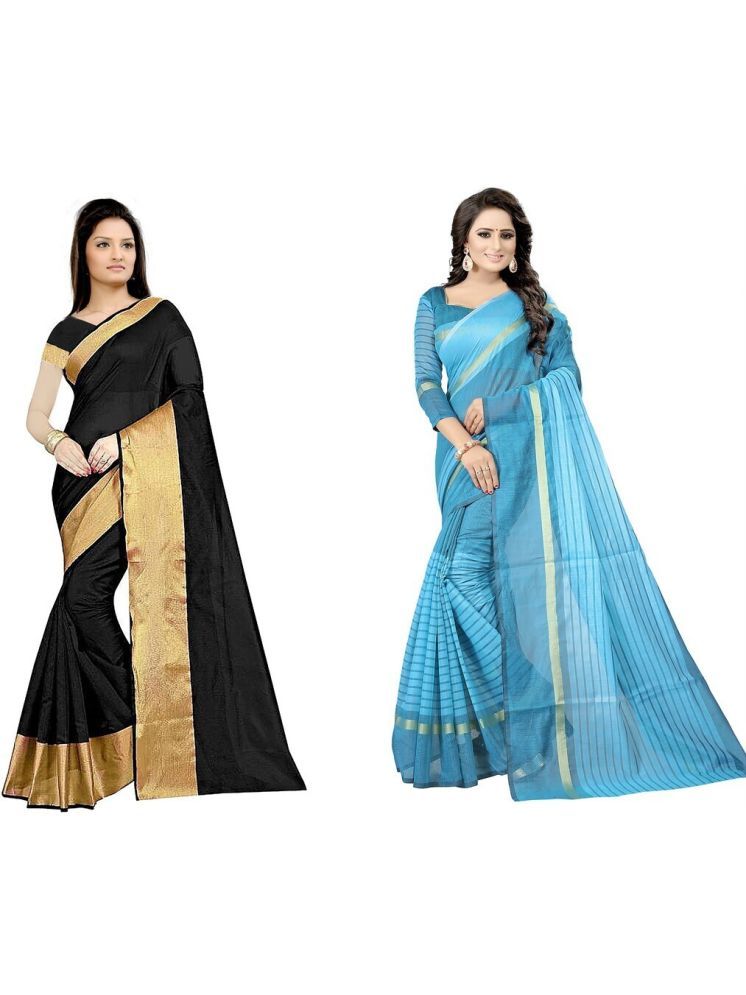     			Samai Cotton Silk Solid Saree With Blouse Piece - Multicolor1 ( Pack of 2 )