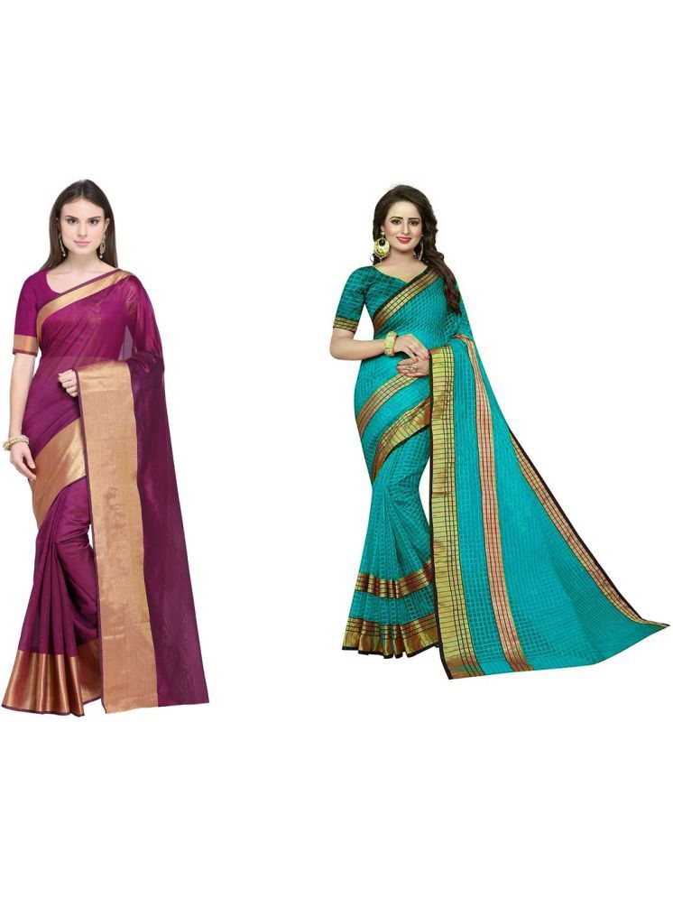     			Samai Cotton Silk Solid Saree With Blouse Piece - Multicolor ( Pack of 2 )