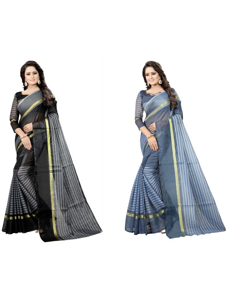     			Samai Cotton Silk Solid Saree With Blouse Piece - Multicolor2 ( Pack of 2 )