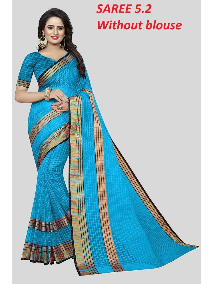     			Samai Cotton Silk Solid Saree Without Blouse Piece - Blue ( Pack of 1 )