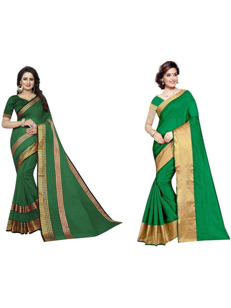     			Samai Cotton Silk Solid Saree With Blouse Piece - Multicolor1 ( Pack of 2 )