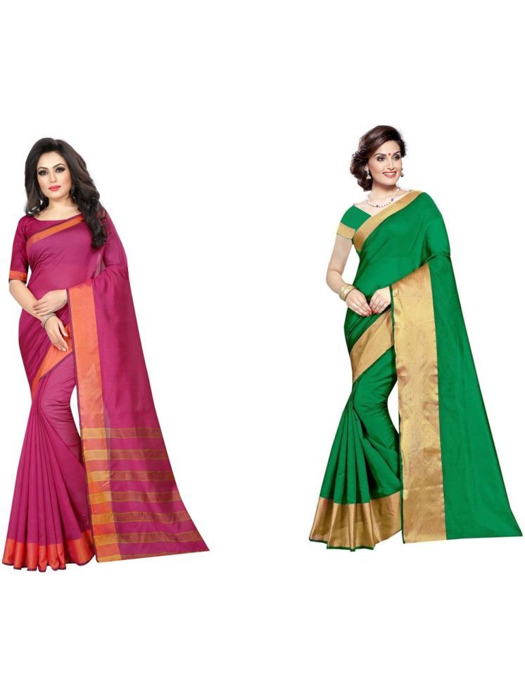     			Samai Cotton Silk Solid Saree With Blouse Piece - Multicolor1 ( Pack of 2 )