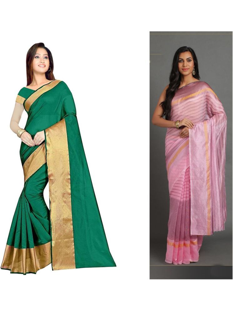     			Samai Cotton Silk Solid Saree With Blouse Piece - Multicolor1 ( Pack of 2 )