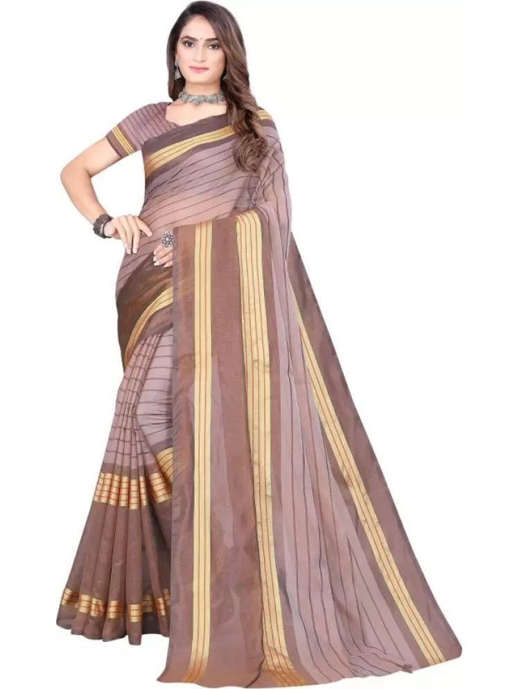     			Samai Cotton Silk Solid Saree Without Blouse Piece - Brown ( Pack of 1 )