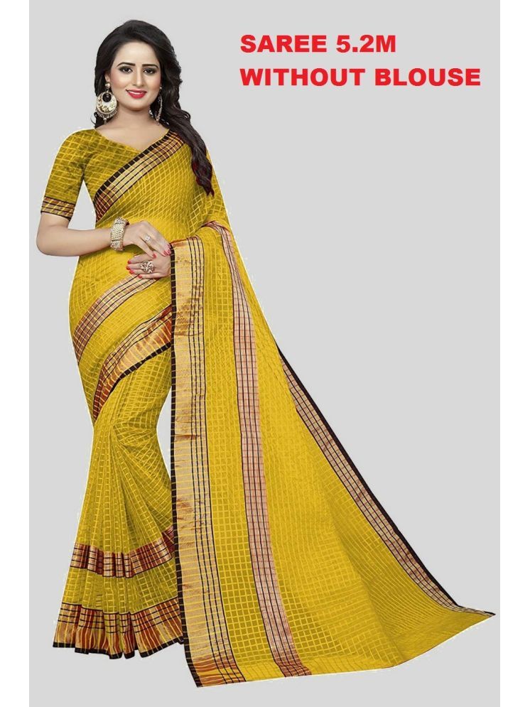     			Samai Cotton Silk Solid Saree Without Blouse Piece - Yellow ( Pack of 1 )