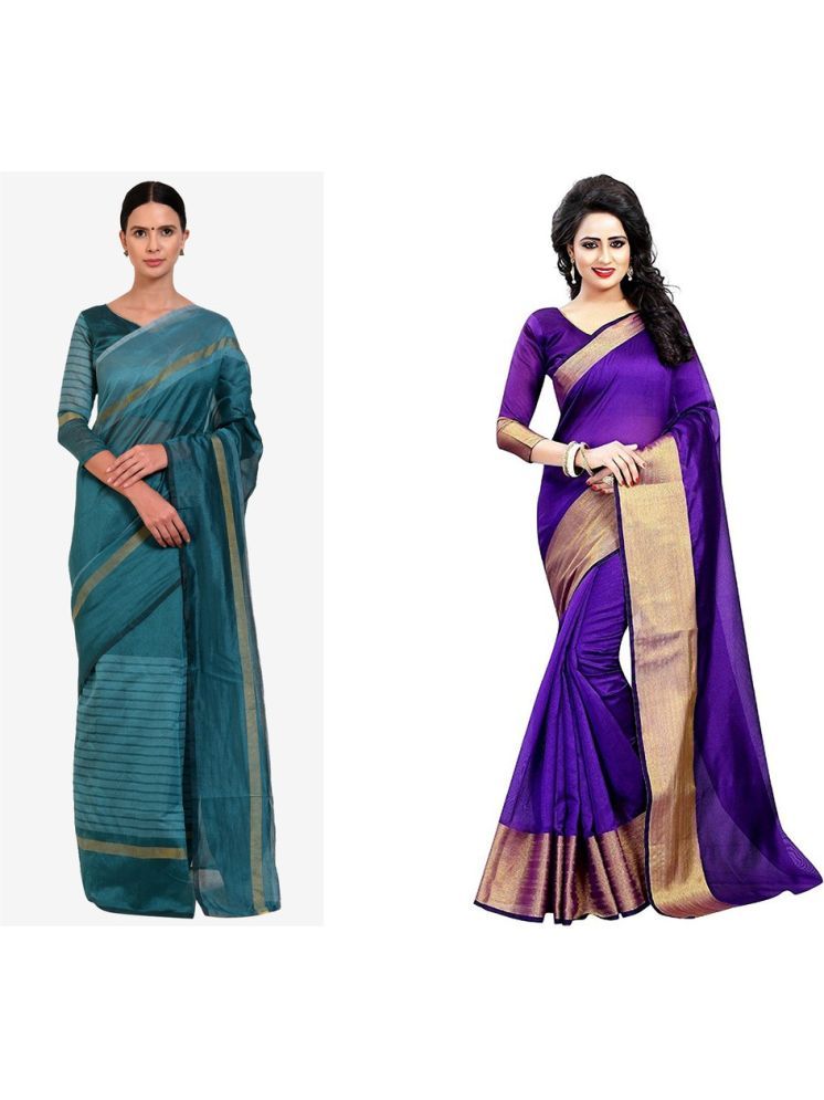     			Samai Cotton Silk Solid Saree With Blouse Piece - Multicolor6 ( Pack of 2 )