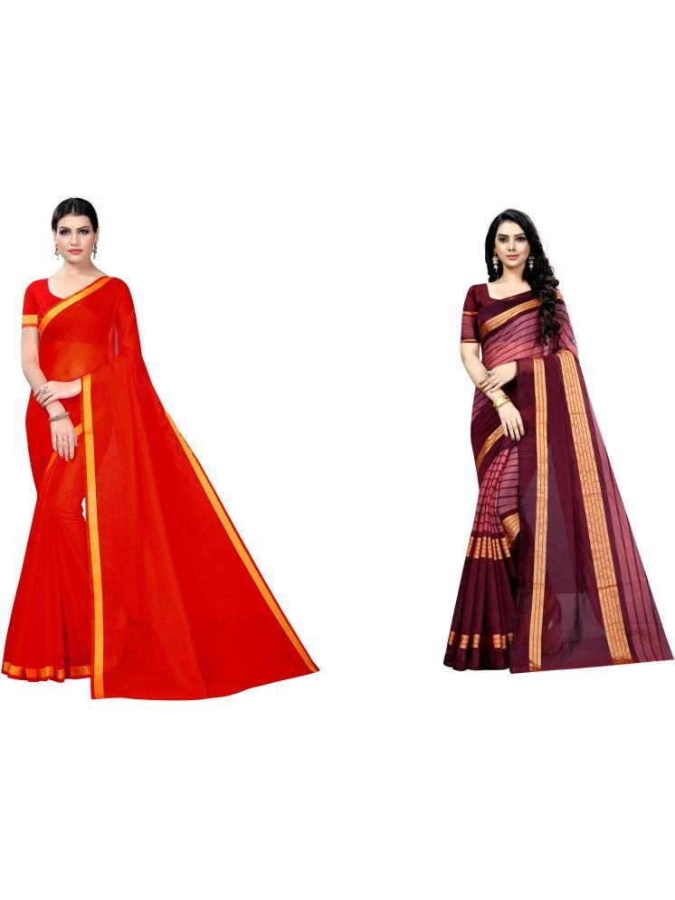     			Samai Cotton Silk Solid Saree With Blouse Piece - Multicolor4 ( Pack of 2 )