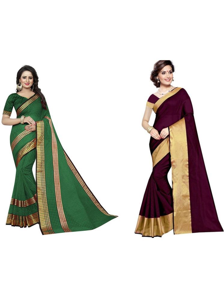     			Samai Cotton Silk Solid Saree With Blouse Piece - Multicolor8 ( Pack of 2 )