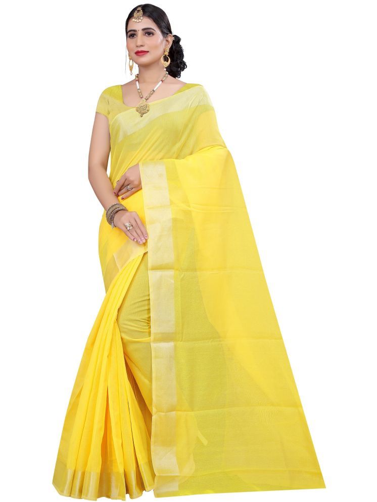     			Samai Cotton Silk Solid Saree Without Blouse Piece - Yellow ( Pack of 1 )