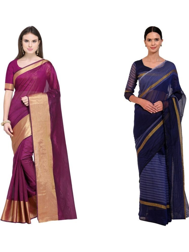     			Samai Cotton Silk Solid Saree With Blouse Piece - Multicolor ( Pack of 2 )