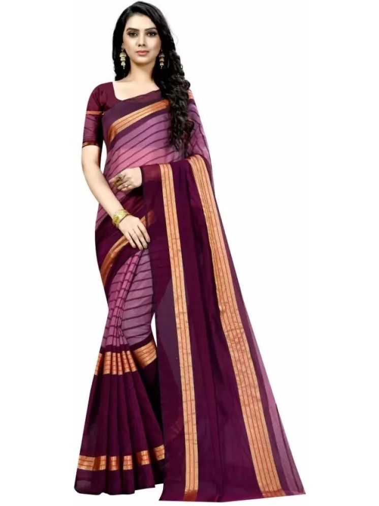     			Samai Cotton Silk Solid Saree With Blouse Piece - Purple ( Pack of 1 )