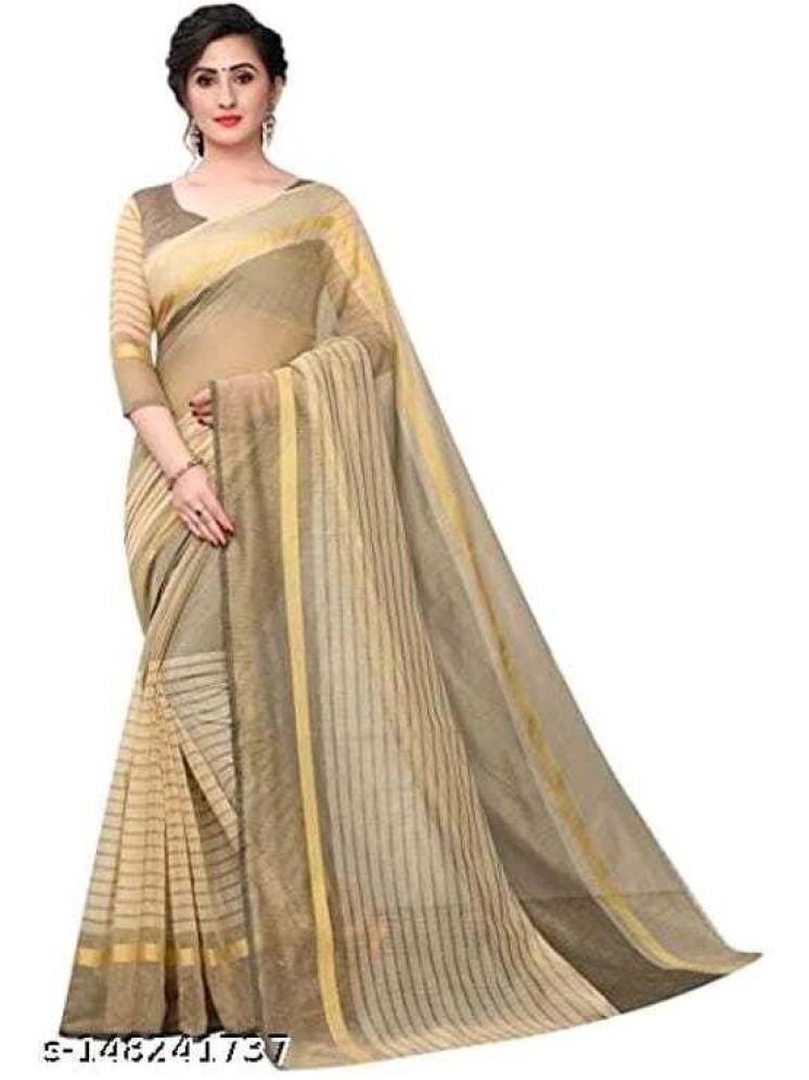     			Samai Cotton Silk Striped Saree With Blouse Piece - Gold ( Pack of 1 )