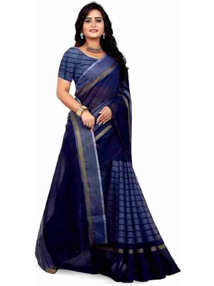     			Samai Cotton Silk Striped Saree With Blouse Piece - Light Blue ( Pack of 1 )