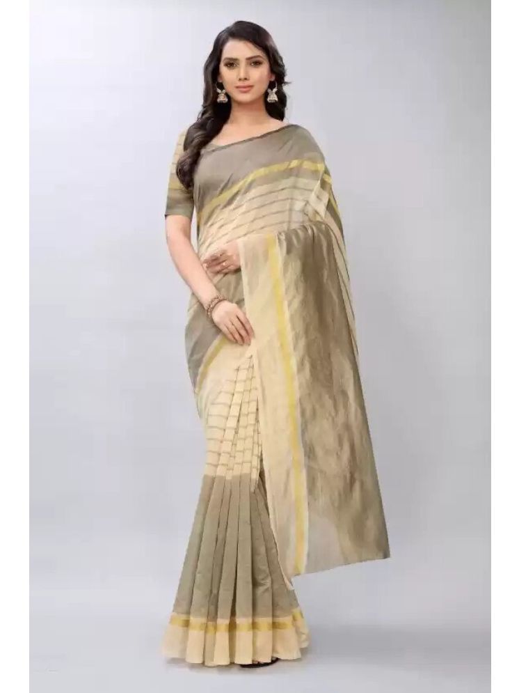     			Samai Cotton Silk Striped Saree With Blouse Piece - Cream ( Pack of 1 )