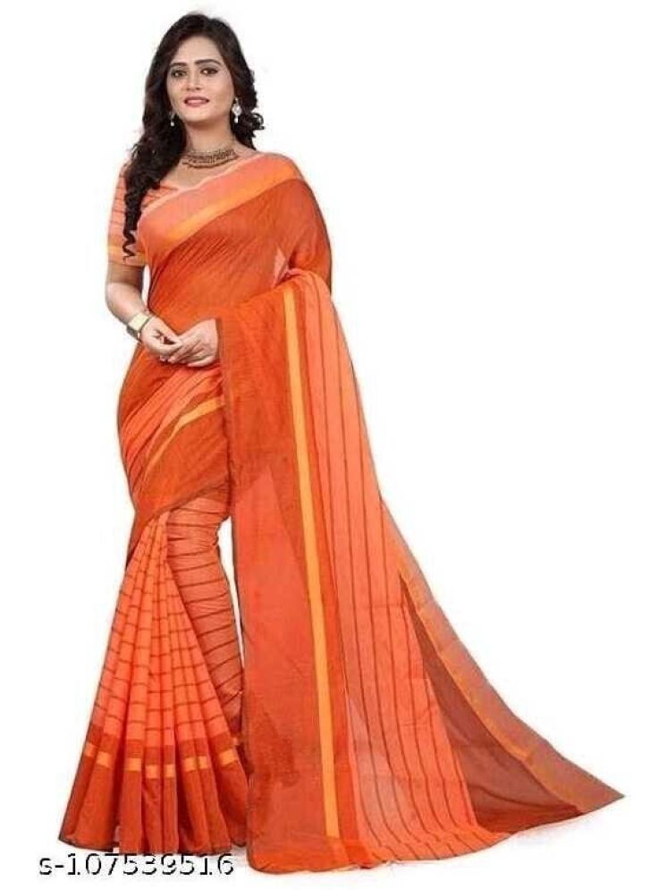     			Samai Cotton Silk Striped Saree With Blouse Piece - Orange ( Pack of 1 )