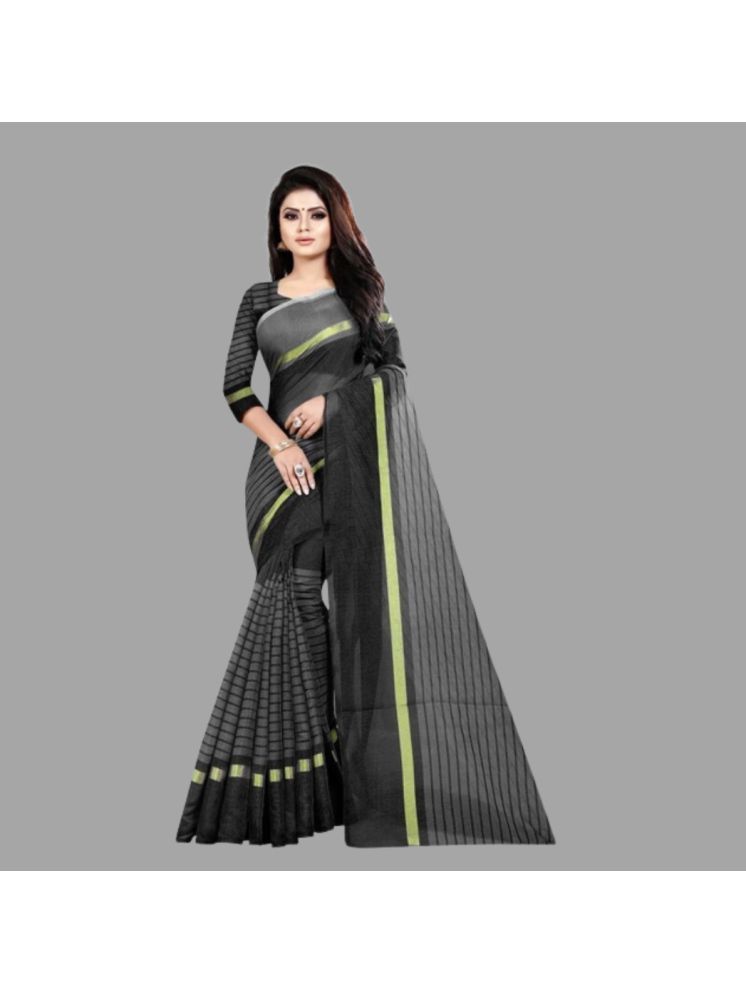     			Samai Cotton Silk Striped Saree With Blouse Piece - Black ( Pack of 1 )