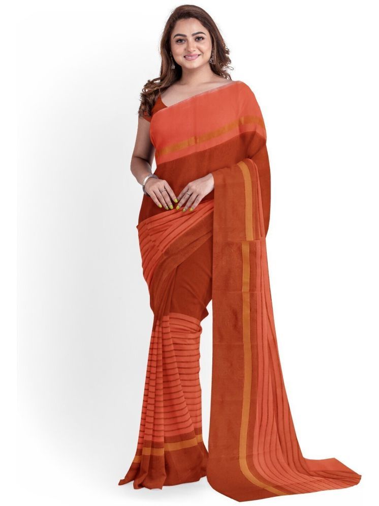     			Samai Cotton Silk Striped Saree With Blouse Piece - Brown ( Pack of 1 )