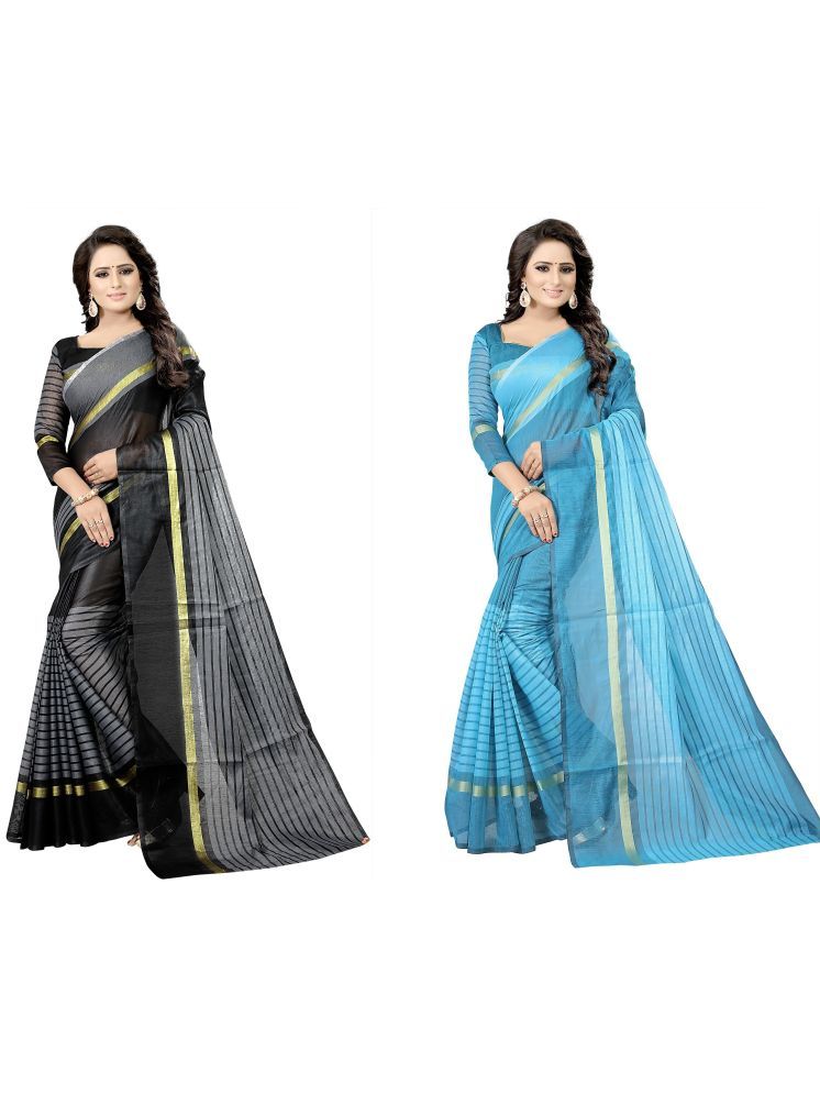     			Samai Cotton Silk Striped Saree With Blouse Piece - Multicolor7 ( Pack of 2 )